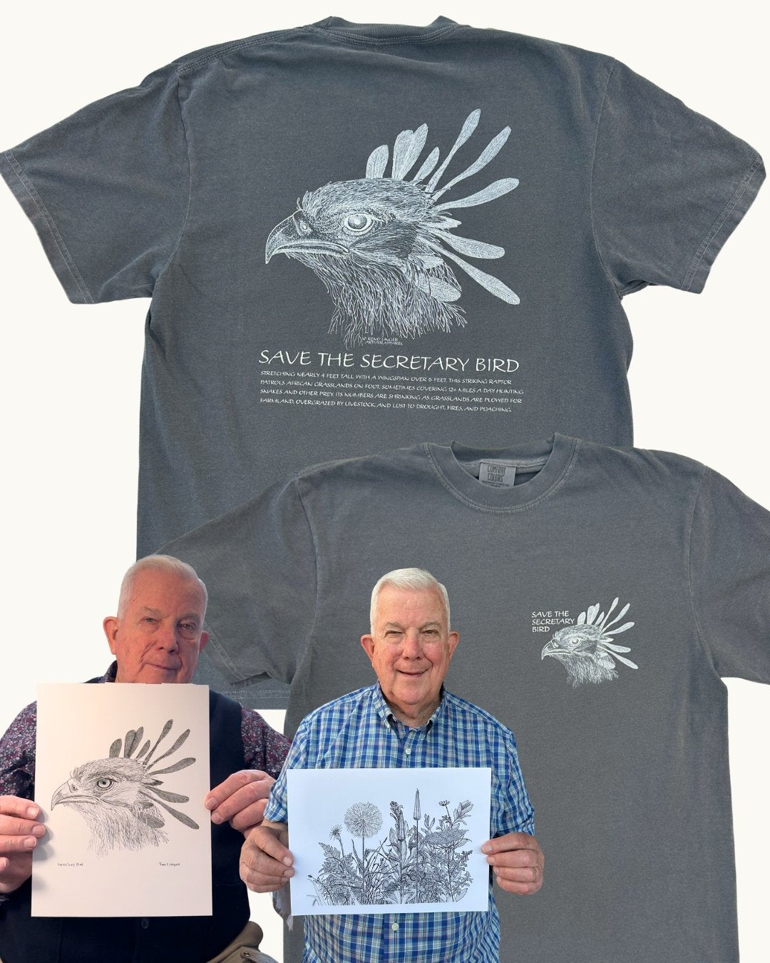 Save the Secretary Bird Tshirt by Reno *LIMITED EDITION TEE #023* (made to order, shipping out late Sept to early Oct)