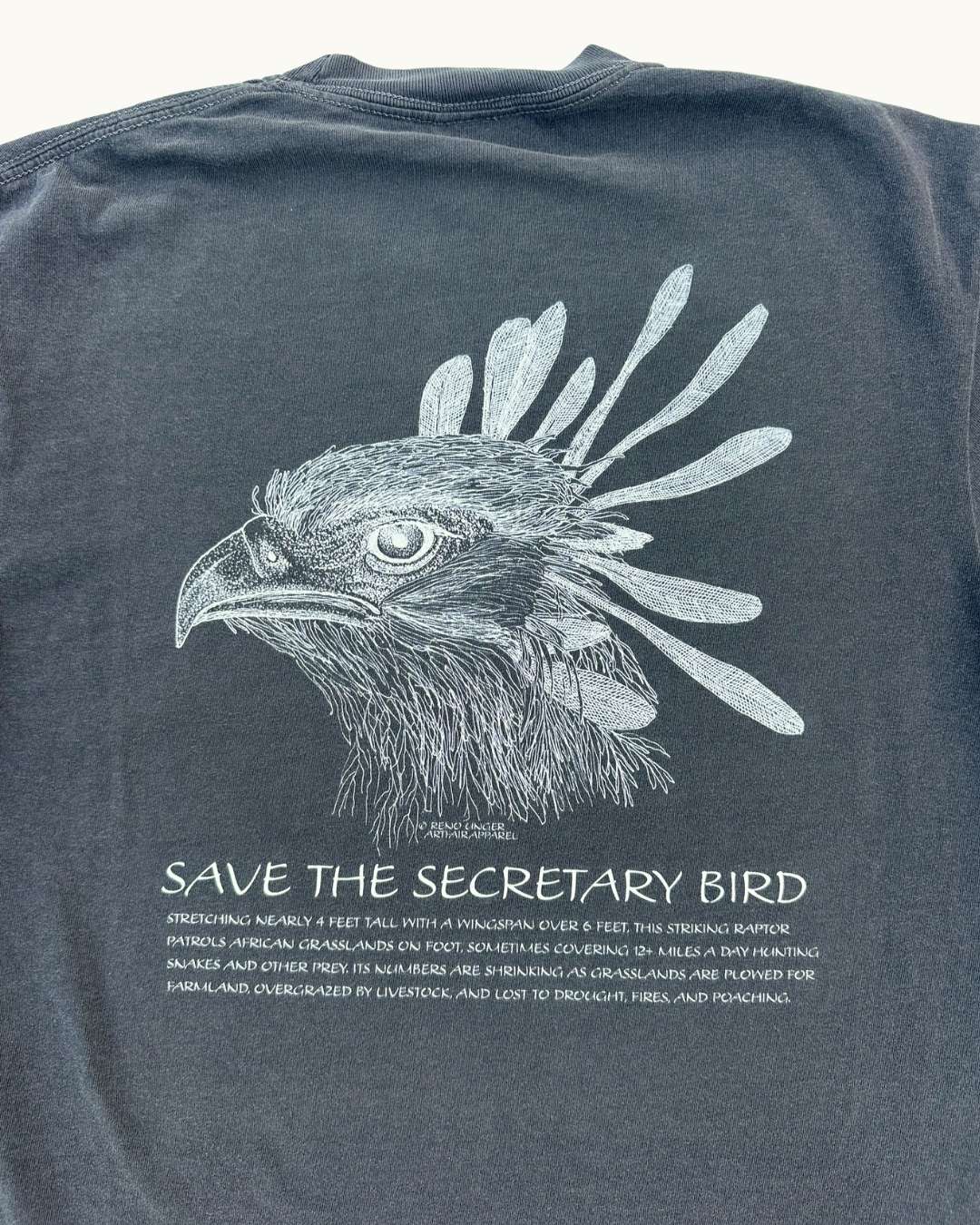 Save the Secretary Bird Tshirt by Reno *LIMITED EDITION TEE #023* (made to order, shipping out late Sept to early Oct)